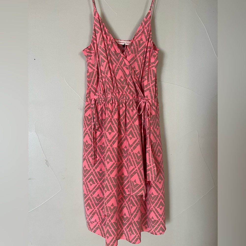 Rebecca Taylor 100% silk mini slip dress, size‎ 2 coral pink, spaghetti straps